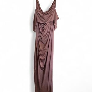 Baltic Born off shoulder pinkish brown draped dress